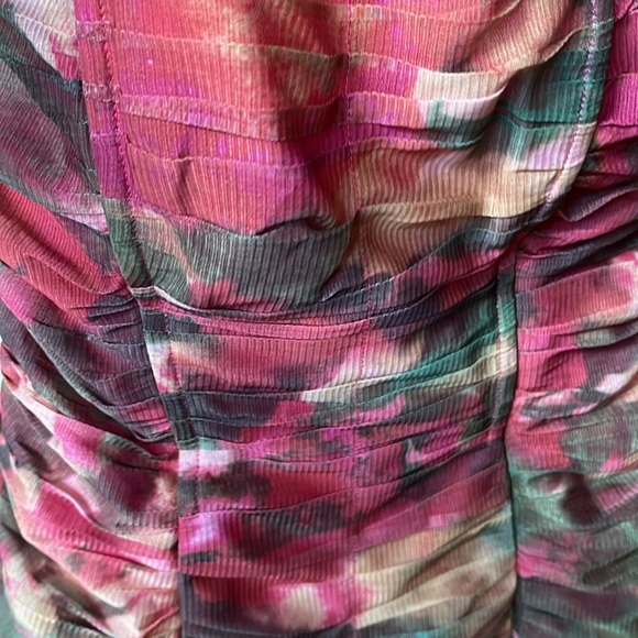 Strapless Bodycon Mini Abstract Floral Ruched Tulle Sz 0 - Picture 2 of 11